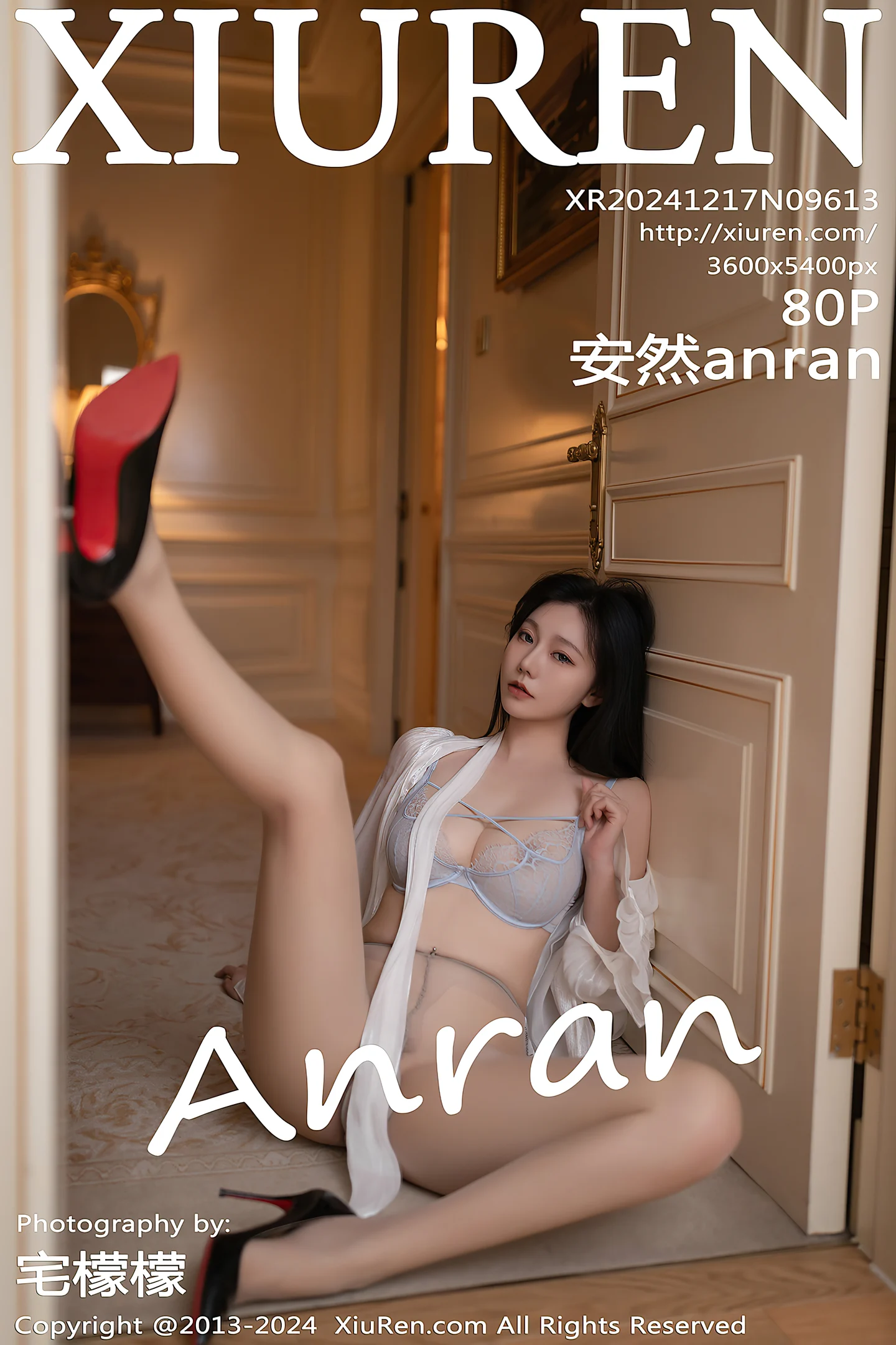 [XiuRen秀人网]No.9613_模特安然anran性感白衬衫配灰短裙露蓝色情趣内衣秀美腿诱惑写真80P-秀人网 - XiuRen.Xyz